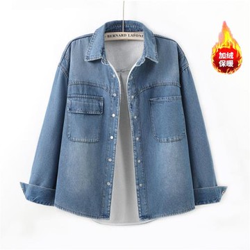 加絨保暖牛仔襯衫女2025秋冬新款寬松洋氣百搭爆款襯衣上衣外套女