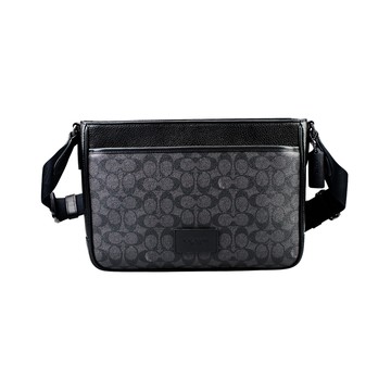 COACH黑灰C Logo PVC皮飾方型斜背男包