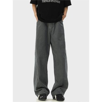 日系休閑彎刀工裝褲男生秋冬潮牌高街寬松直筒闊腿cleanfit長褲子