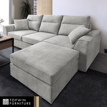 TOPWIN 高點家居-威頓布面L型沙發-多色可選(L型沙發/3人座/布面/含腳凳/布沙發)