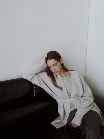 High Fur Belted Semi-Oversized Knit Cardigan