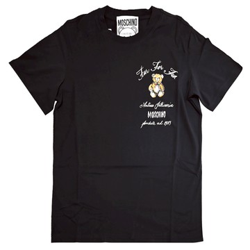MOSCHINO Antica Pellicceria 小熊插畫棉質短T恤.黑