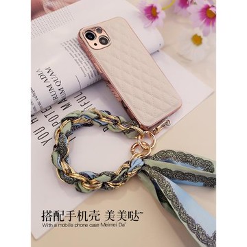 手機掛繩短款手提絲巾掛鏈女款高端時尚結實耐用手腕鏈條手工編織防摔掛墜手機殼帶夾片防丟包包裝飾手鏈吊繩
