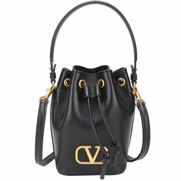 VALENTINO Garavani VLogo 納帕皮革手提/斜背迷你水桶包(黑色)