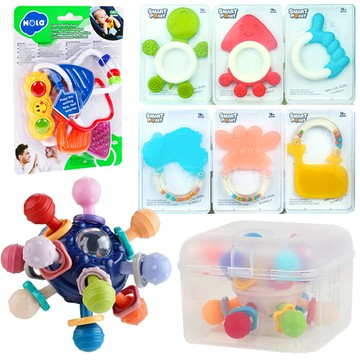 固齒器 馬卡龍色 原子手抓球 手搖鈴 鑰匙圈 抓握 曼哈頓 啃咬玩具 安撫玩具 手指球 啟蒙 安撫玩具 3172