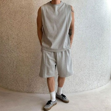 正韓堅挺重磅剪裁純棉休閒套裝 無袖背心 休閒短褲 3色 YUPPIE 預購商品 0825