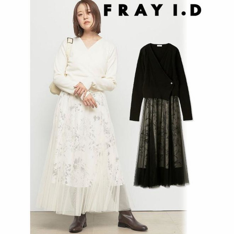 FRAY I.D◆レースコンビボウタイニットプルオーバー/one/ナイロン/GRY/無地/FWNT231104 FRAY I.D(フレイアイディー) / レースコンビボウタイニットプル