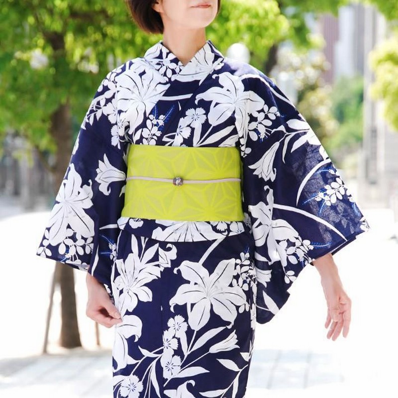 浴衣 3点セット 百合と秋草 レディース 30代 40代 50代 女性用