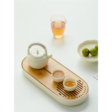 陶瓷盤 ins風儲水盤小茶盤奶油黃瀝水盤日式茶臺橢圓茶具套裝日式