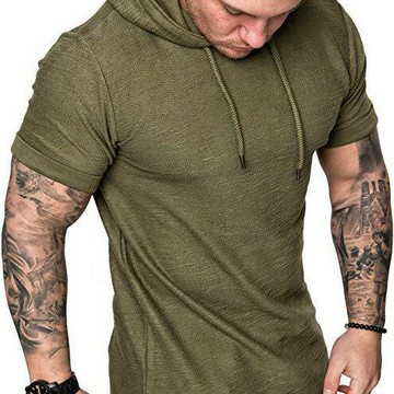 夏季男士休閒時尚純色帶帽 短袖T恤