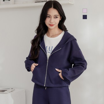 niceioi 休閒女孩落肩拉鍊連帽外套