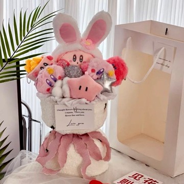 預購【LAMIE】 泰迪絨白-大束兔兔星之卡比家人款 星之卡比花束 花朵花束 花束花禮 可愛花束 娃娃花束 卡通花束花禮 花束