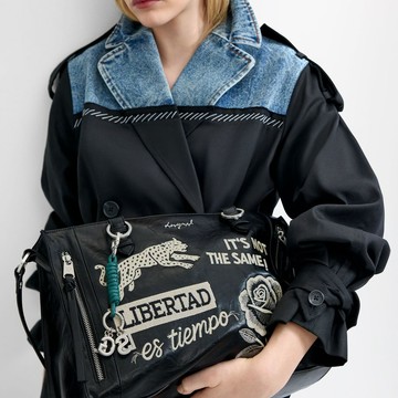 Desigual 豹與玫瑰刺繡大包