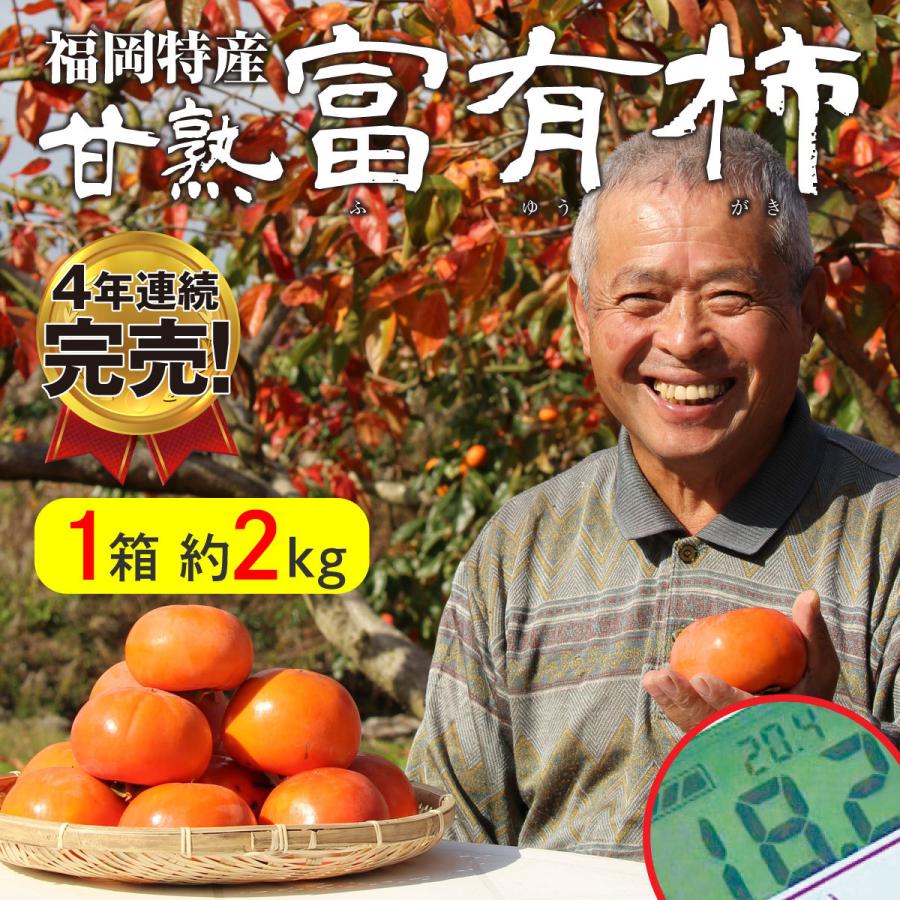 福岡特産 甘熟 “名人” 富有柿 1箱 約2kg 7〜10玉 冷蔵柿 福岡 産地直送 富有柿 秀品 甘い 柿 種あり 平均糖度17度以上