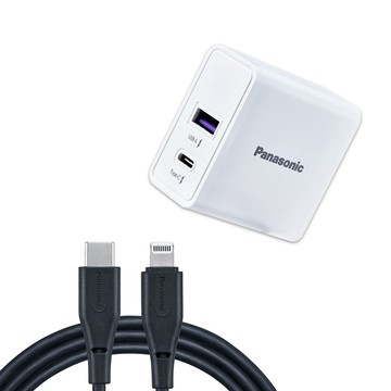 Panasonic 原廠 30W雙輸出充電器+蘋果MFi認證 Type-C to Lightning 3A充電傳輸線(1M)
