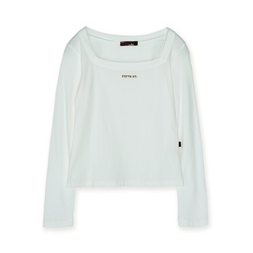 5th STREET｜女裝｜方領短版長袖T恤｜白色