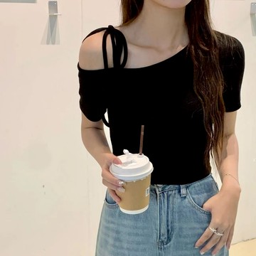 【Fee爆款8色】正韓性感露肩綁帶上衣🔥綁帶 斜肩 蝴蝶結 上衣 短版 短袖 繞脖 性感 女裝 女上衣 GAT 韓國