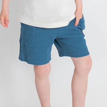 日本 BRANSHES - 100%棉 柔軟華夫格透氣短褲-藍