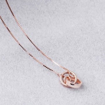 玫瑰金純銀項鍊 雙環吊墜-簡約大方時尚百搭生日情人節禮物女飾品2色73jb11【獨家進口】【米蘭精品】