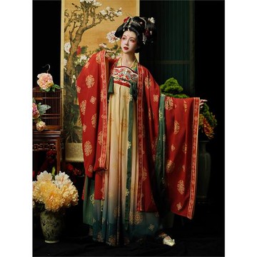 半嵐原創漢服女【長安憶夢】唐制刺繡復原款齊胸大袖衫破裙春夏款