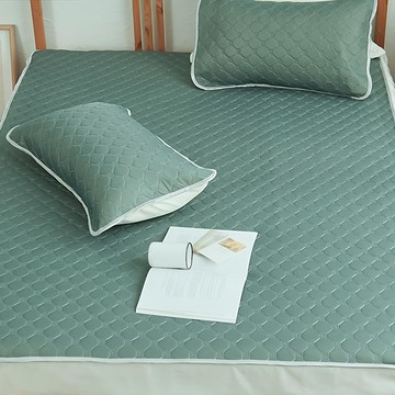 BUHO 布歐 沁透涼爽可水洗抗菌乳膠涼墊枕套3件組  涼感墊 + 枕套 2個  瓦松綠  186 x 150cm