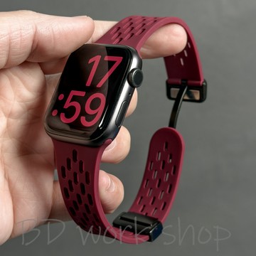 透氣網洞 磁吸扣矽膠錶帶 apple watch s11 錶帶 iwatch 10 蘋果錶帶 9 8 7 6蘋果手錶錶帶