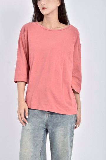 (M) genquo質感棉質純棉粉色長袖上衣