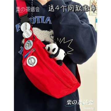 潮牌紅色胸包日系ins手機腰包 簡約小包包女休閑運動騎行斜挎包男