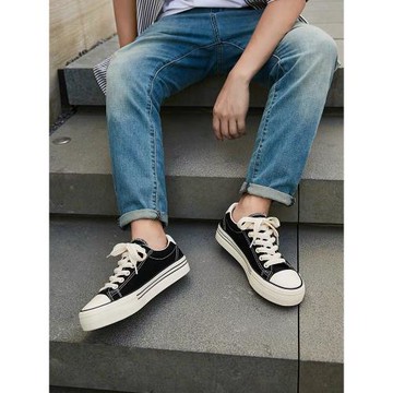 人本帆布鞋男2026年春夏新款男鞋潮百搭低幫男士布鞋休閑厚底板鞋
