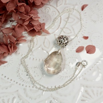 項鍊 黃鈦晶 水晶 鏤空銀花球 雙面可戴 925銀飾 寶石 銀鍊