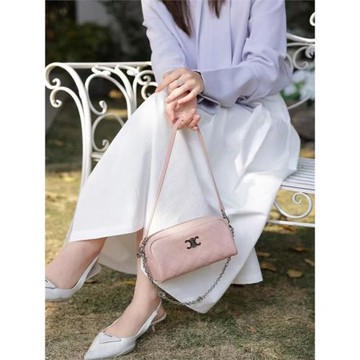 粉色魚子醬小香風菱格鏈條小方包女新款高級女士真皮手機包斜挎包