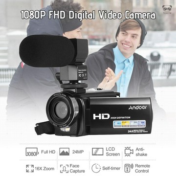Andoer HDV-201LM 1080P全高清DV攝像機 配2個電池 + M105外置麥克風
