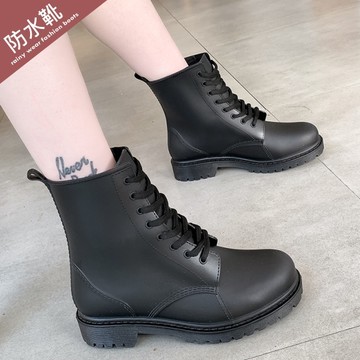 【36-41全尺碼】防水雨靴．街頭百搭造型繫帶中筒靴．白鳥麗子