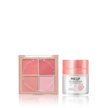 MKUP 美咖【新品上市】白裡透紅四色腮紅盤+賴床美白素顏霜