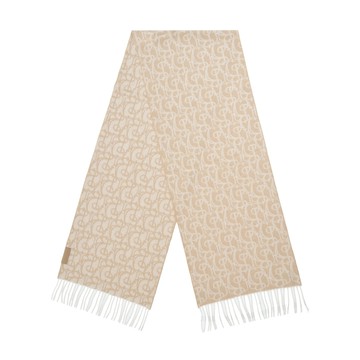 BURBERRY B字印花圖騰羊絨圍巾(駝色)