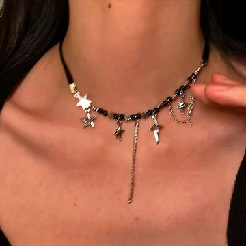 【台灣公司 可打統編】免運 暗黑風金屬五角星流蘇項鏈女精致簡約小眾設計鎖骨鏈個性潮流項飾 可開發票 全館五折 工廠現貨直銷 新品特價 z9211