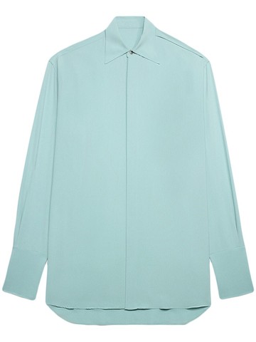 AMI Paris - long-sleeve shirtdress - women - Silk/Acetate - 36 - Blue