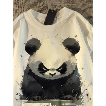 海外訂單外貿原單正品~純棉短袖t恤夏季美式復古男女熊貓印花上衣