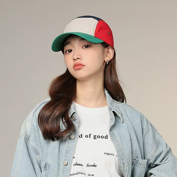 红,米,藏青三色帽頂.綠色帽簷拼布帽.户外速干透氣.休閒風,簡約.時尚.輕薄.防曬.登山.遮陽帽.運動帽.鸭舌帽