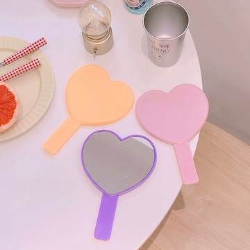 *ins糖果色愛心手持鏡子女生補妝化妝鏡美容隨身鏡