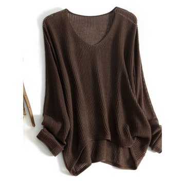 秋冬裝300斤大碼寬松顯瘦遮肉休閑中長款V領百搭打底針織毛衣衫女