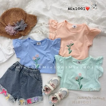 🌈✨mix1001雙層水仙花珍珠造型上衣✨兒童兩朵小花立體上衣 5-17