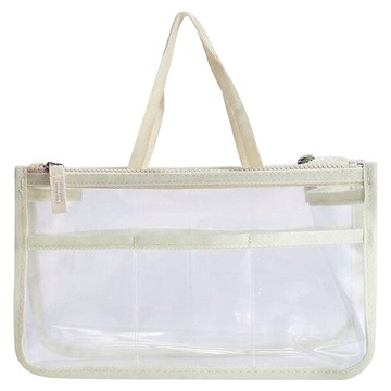 iSFun 多格透視手提化妝包中包 米色 多功能收納整理  1個