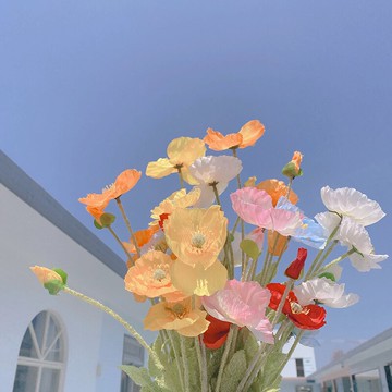 *植絨虞美人仿真花家居裝飾花插罌粟絹花 客廳餐桌假花