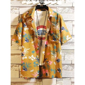 夏威夷風碎花襯衫男生短袖海邊沙灘度假男裝冰絲防曬寸衫寬松外套