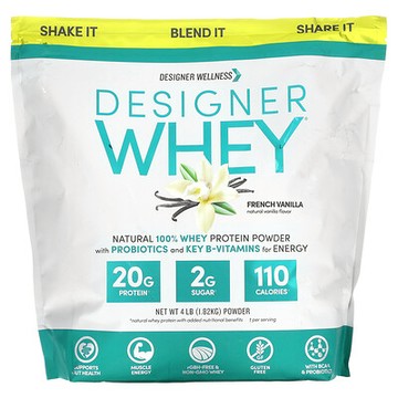 Designer Wellness, Designer Whey，天然全乳清蛋白質粉，法國香草味，4 磅（1.82 千克）
