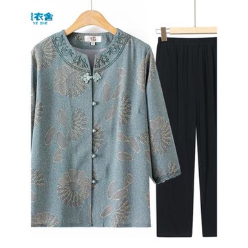 老年人七分袖襯衫夏裝薄款套裝媽媽70歲80太太衣服奶奶裝老人襯衣