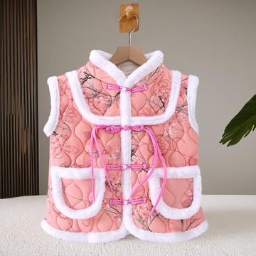 女童馬甲秋冬加絨加厚國風碎花馬夾東北大花背心新中式拜年服唐裝