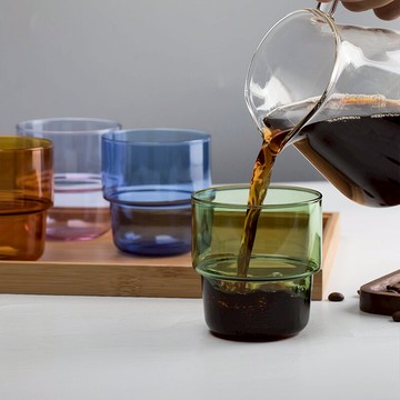 創意手工彩色玻璃咖啡杯耐熱牛奶杯餐廳玻璃杯掛耳咖啡杯疊疊杯子