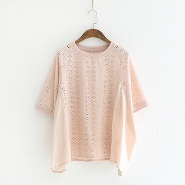 現貨+預購 短袖T恤圓領上衣-繡花鏤空時尚優雅女打底衫3色73sy15【獨家進口】【米蘭精品】